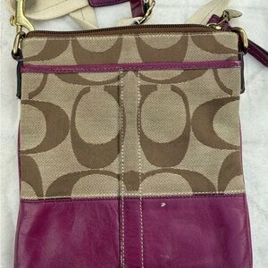 Coach Brown Signature Swingpack Crossbody Bag Plum Berry Patent Leather